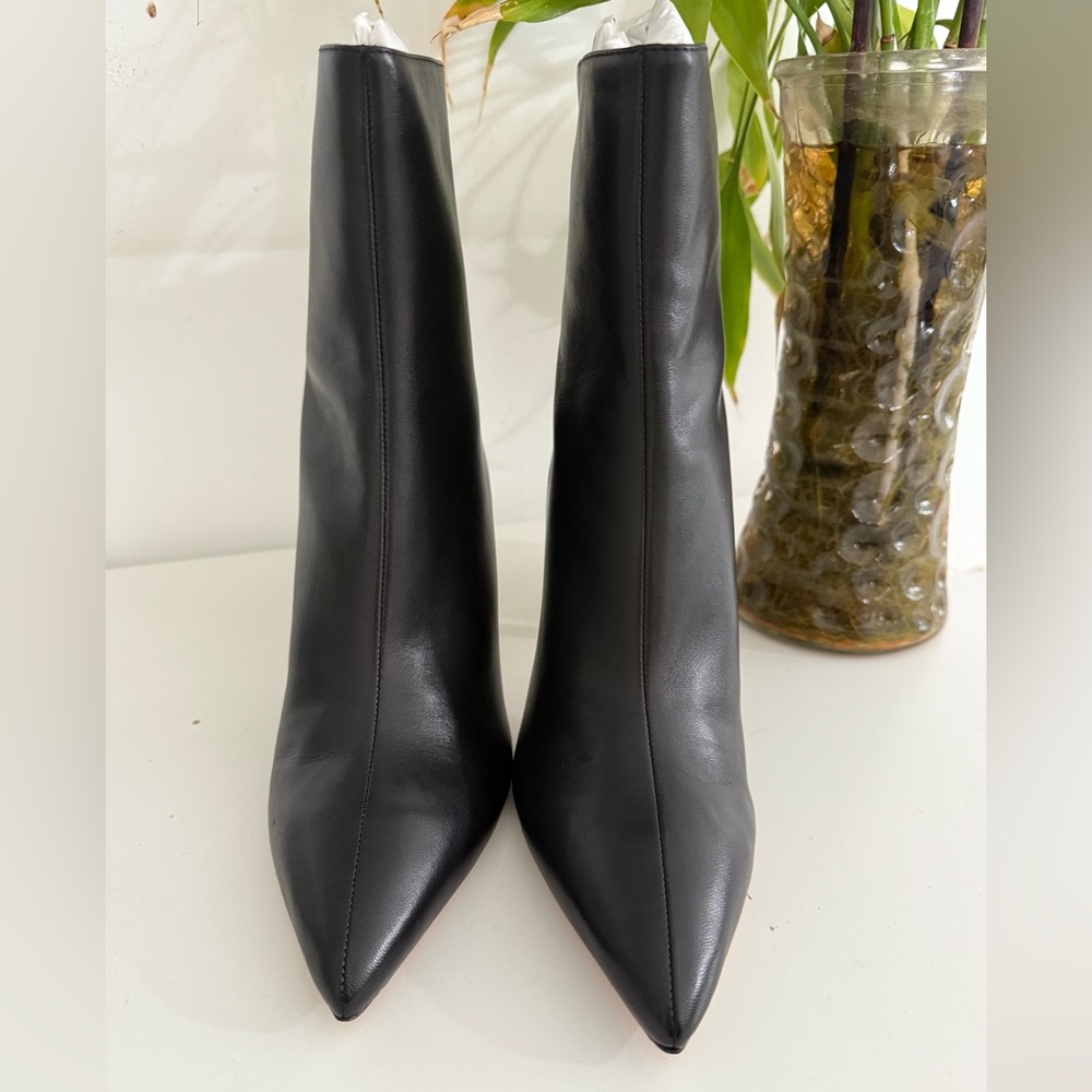Black Suede Studio Jennifer Bootie Black Leather Heels Size 38.5